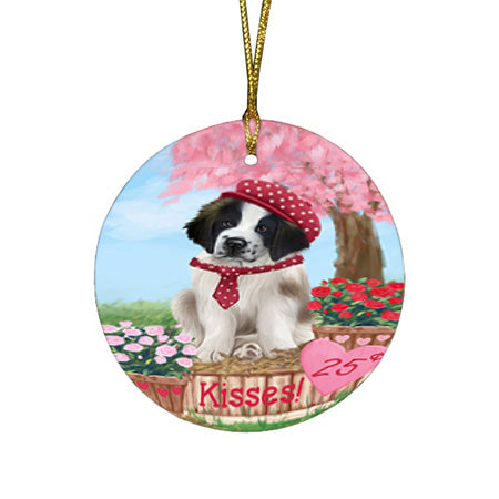 Rosie 25 Cent Kisses Saint Bernard Dog Round Flat Christmas Ornament RFPOR56589