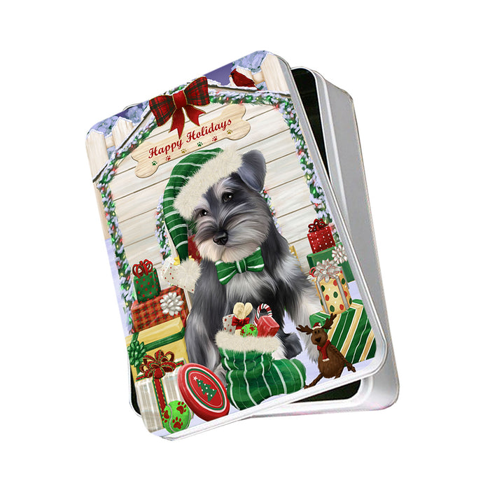 Happy Holidays Christmas Saint Bernard Dog House With Presents Photo Storage Tin PITN51485