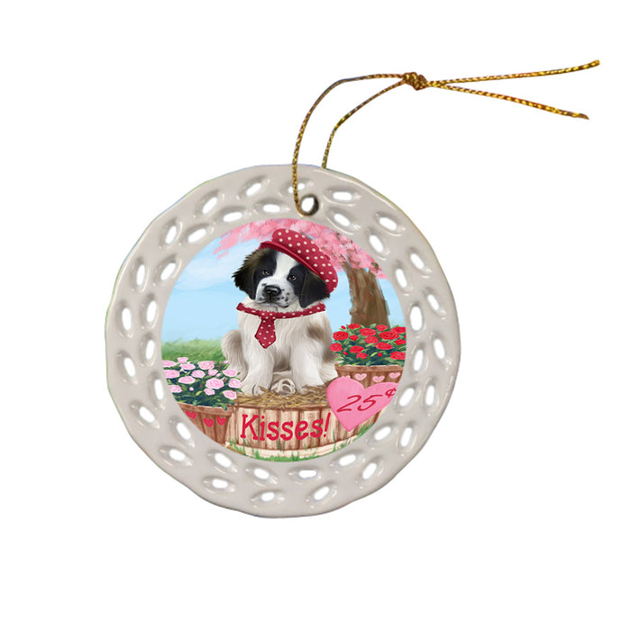Rosie 25 Cent Kisses Saint Bernard Dog Ceramic Doily Ornament DPOR56589