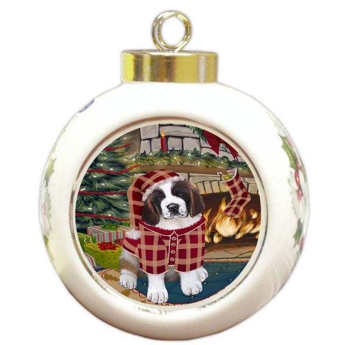 The Stocking was Hung Saint Bernard Dog Round Ball Christmas Ornament RBPOR55947