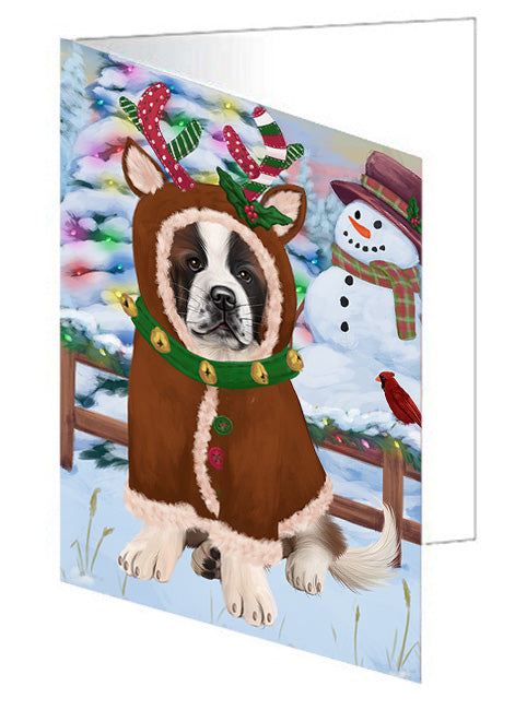 Christmas Gingerbread House Candyfest Saint Bernard Dog Handmade Artwork Assorted Pets Greeting Cards and Note Cards with Envelopes for All Occasions and Holiday Seasons GCD74090