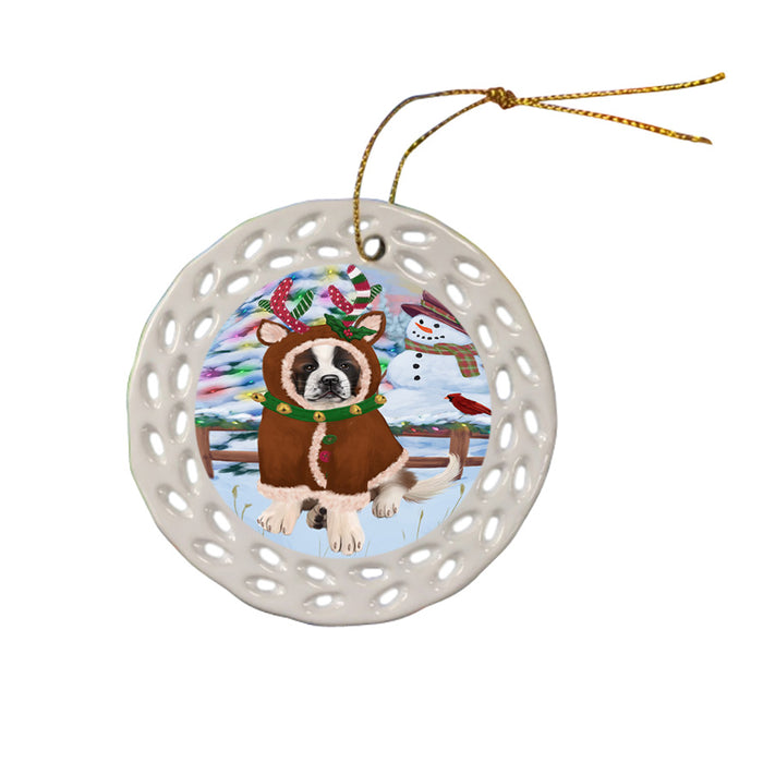 Christmas Gingerbread House Candyfest Saint Bernard Dog Ceramic Doily Ornament DPOR56881