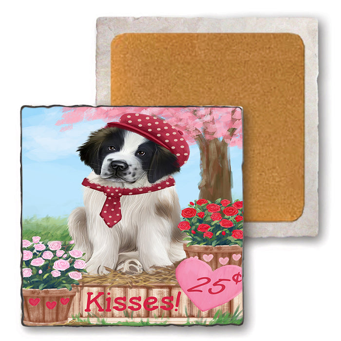 Rosie 25 Cent Kisses Saint Bernard Dog Set of 4 Natural Stone Marble Tile Coasters MCST51233