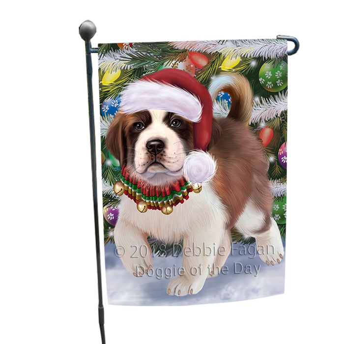 Trotting in the Snow Saint Bernard Dog Garden Flag GFLG57489