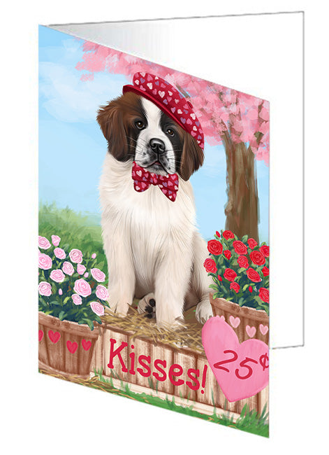 Rosie 25 Cent Kisses Saint Bernard Dog Handmade Artwork Assorted Pets Greeting Cards and Note Cards with Envelopes for All Occasions and Holiday Seasons GCD73217