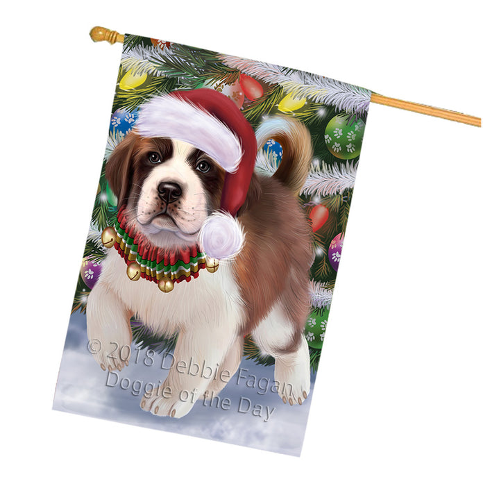 Trotting in the Snow Saint Bernard Dog House Flag FLG57538