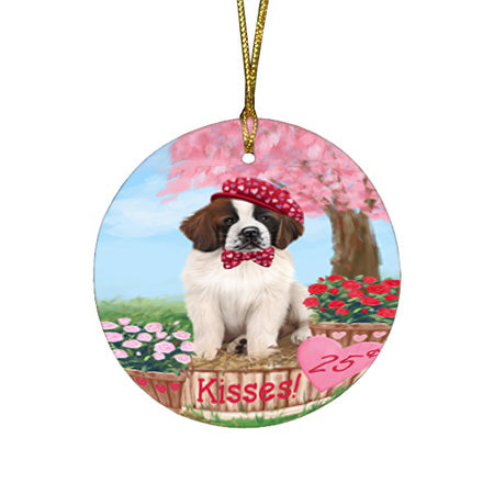 Rosie 25 Cent Kisses Saint Bernard Dog Round Flat Christmas Ornament RFPOR56590