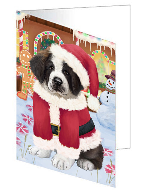 Christmas Gingerbread House Candyfest Saint Bernard Dog Handmade Artwork Assorted Pets Greeting Cards and Note Cards with Envelopes for All Occasions and Holiday Seasons GCD74093
