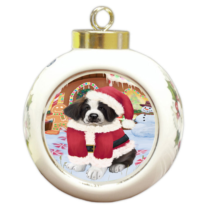 Christmas Gingerbread House Candyfest Saint Bernard Dog Round Ball Christmas Ornament RBPOR56882