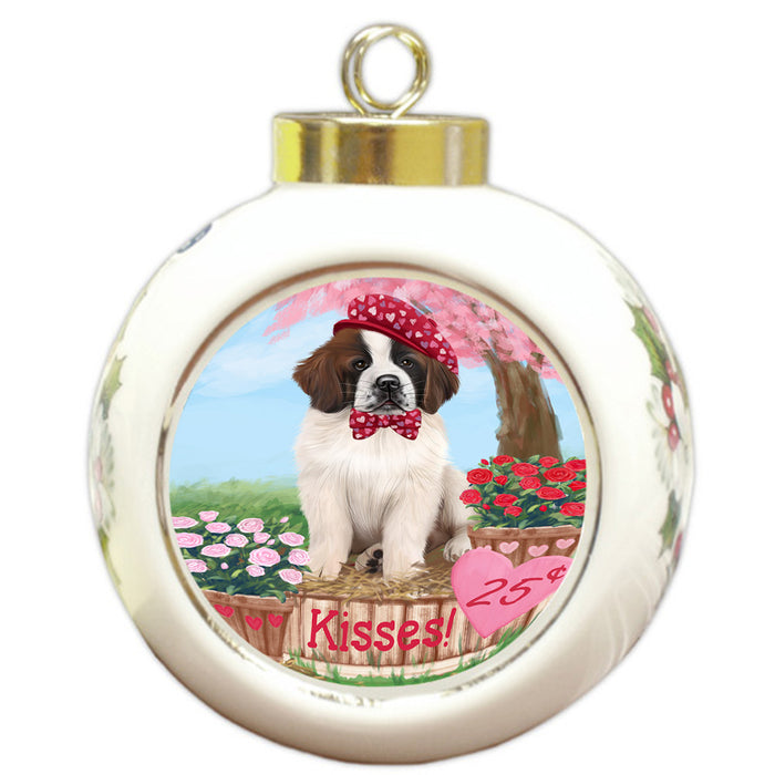 Rosie 25 Cent Kisses Saint Bernard Dog Round Ball Christmas Ornament RBPOR56590