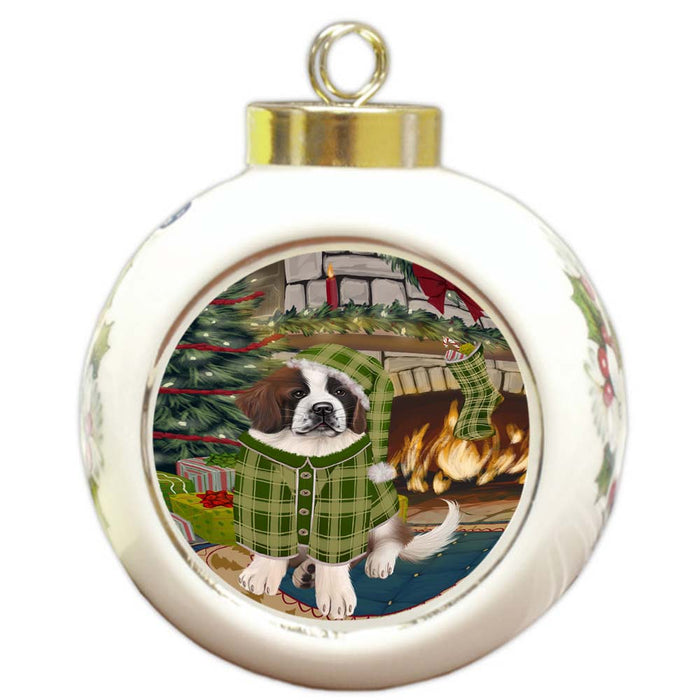 The Stocking was Hung Saint Bernard Dog Round Ball Christmas Ornament RBPOR55948