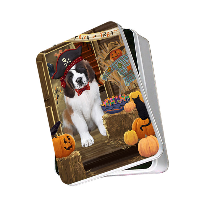 Enter at Own Risk Trick or Treat Halloween Saint Bernard Dog Photo Storage Tin PITN53256