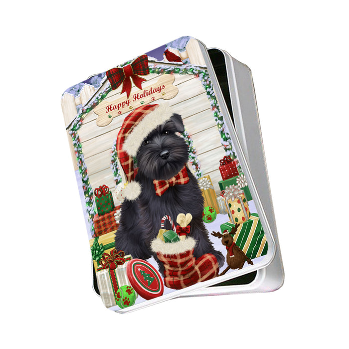 Happy Holidays Christmas Saint Bernard Dog House With Presents Photo Storage Tin PITN51486