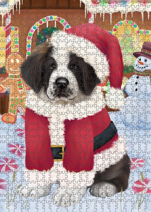 Christmas Gingerbread House Candyfest Saint Bernard Dog Puzzle with Photo Tin PUZL94304