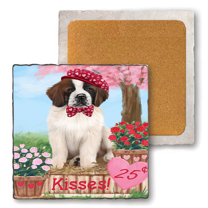 Rosie 25 Cent Kisses Saint Bernard Dog Set of 4 Natural Stone Marble Tile Coasters MCST51234