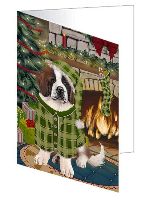 The Stocking was Hung Saint Bernard Dog Handmade Artwork Assorted Pets Greeting Cards and Note Cards with Envelopes for All Occasions and Holiday Seasons GCD71291