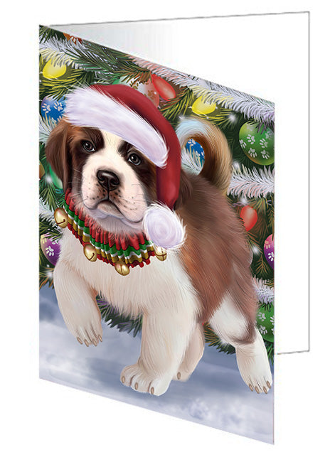 Trotting in the Snow Saint Bernard Dog Handmade Artwork Assorted Pets Greeting Cards and Note Cards with Envelopes for All Occasions and Holiday Seasons GCD74516
