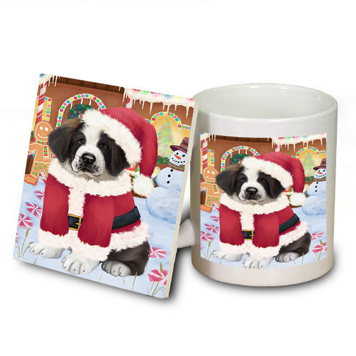 Christmas Gingerbread House Candyfest Saint Bernard Dog Mug and Coaster Set MUC56518