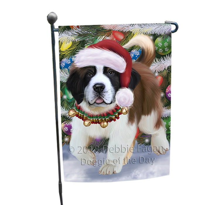 Trotting in the Snow Saint Bernard Dog Garden Flag GFLG57490