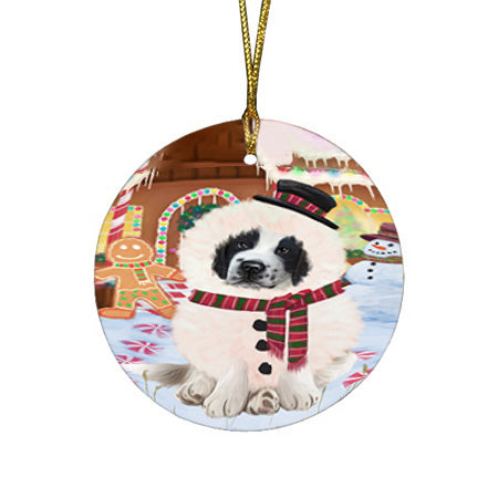 Christmas Gingerbread House Candyfest Saint Bernard Dog Round Flat Christmas Ornament RFPOR56883