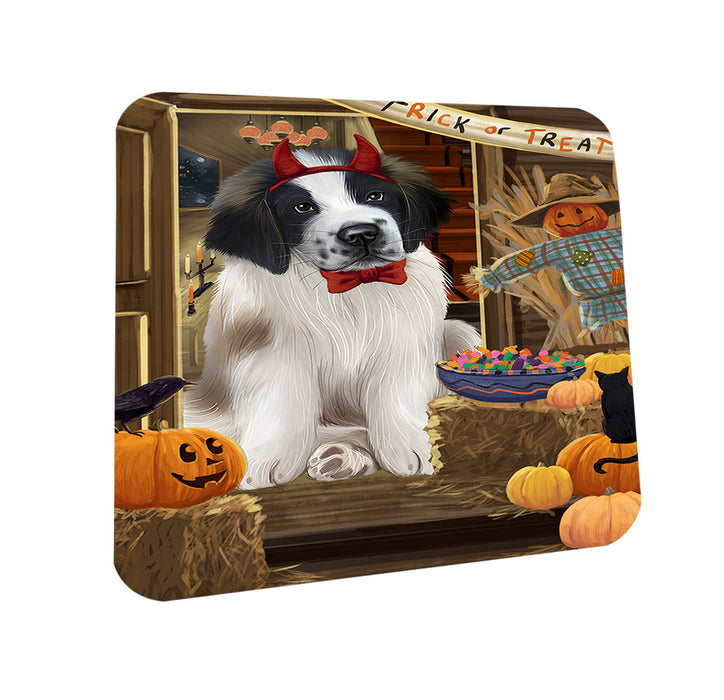 Enter at Own Risk Trick or Treat Halloween Saint Bernard Dog Coasters Set of 4 CST53215