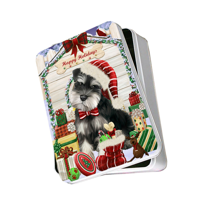 Happy Holidays Christmas Saint Bernard Dog House With Presents Photo Storage Tin PITN51487