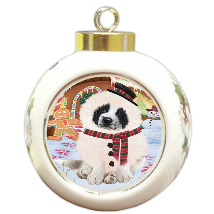 Christmas Gingerbread House Candyfest Saint Bernard Dog Round Ball Christmas Ornament RBPOR56883