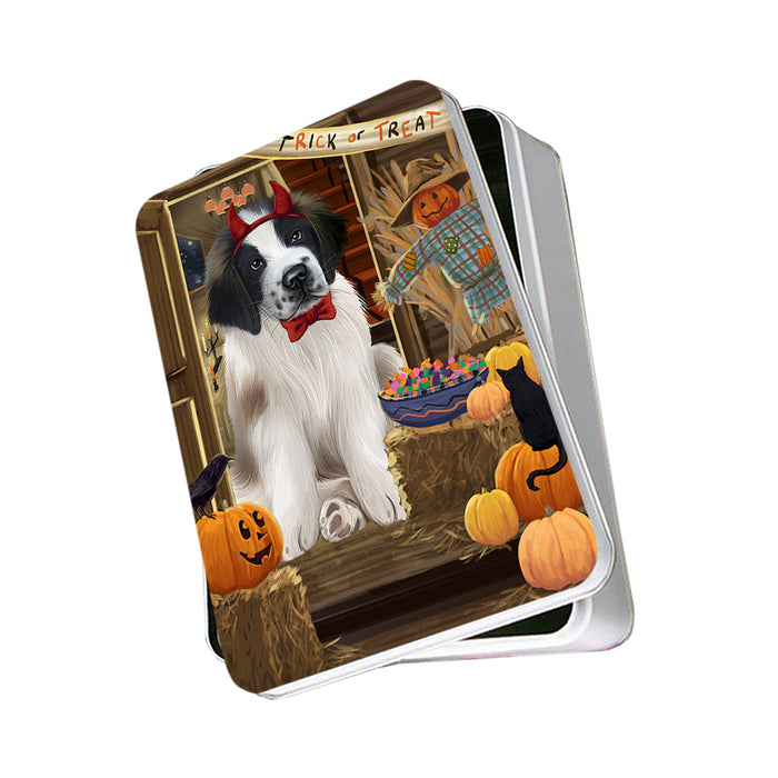 Enter at Own Risk Trick or Treat Halloween Saint Bernard Dog Photo Storage Tin PITN53257