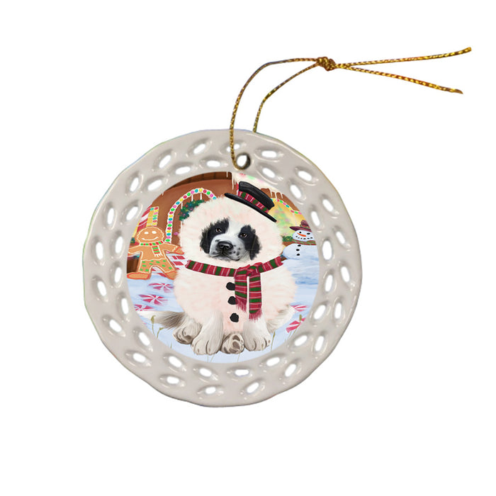 Christmas Gingerbread House Candyfest Saint Bernard Dog Ceramic Doily Ornament DPOR56883