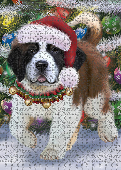 Trotting in the Snow Saint Bernard Dog Puzzle with Photo Tin PUZL94872