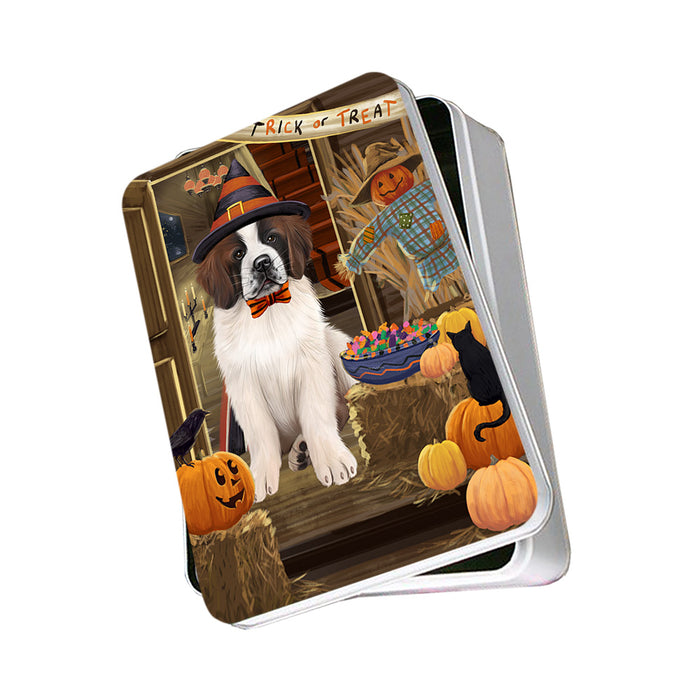 Enter at Own Risk Trick or Treat Halloween Saint Bernard Dog Photo Storage Tin PITN53258