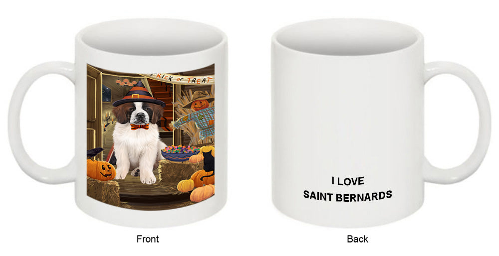 Enter at Own Risk Trick or Treat Halloween Saint Bernard Dog Coffee Mug MUG48656