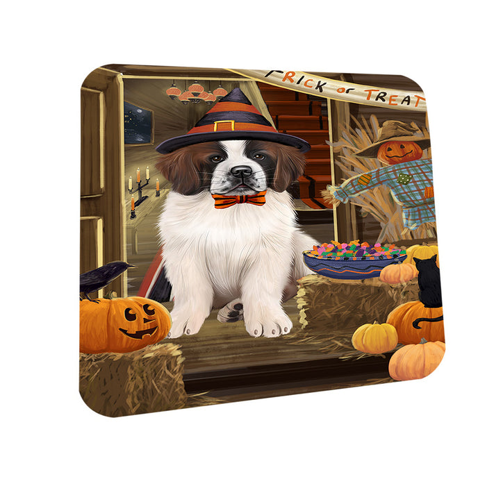 Enter at Own Risk Trick or Treat Halloween Saint Bernard Dog Coasters Set of 4 CST53216