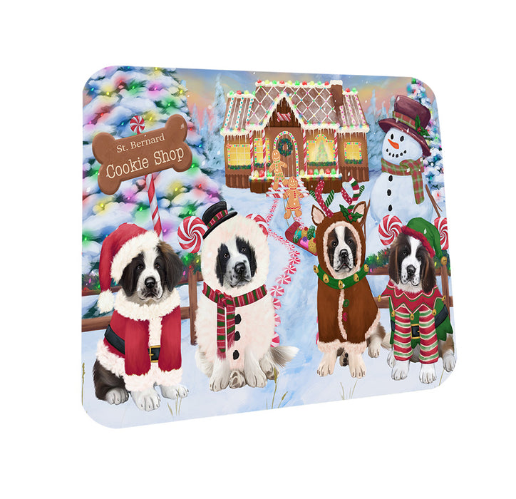 Holiday Gingerbread Cookie Shop Saint Bernards Dog Coasters Set of 4 CST56572