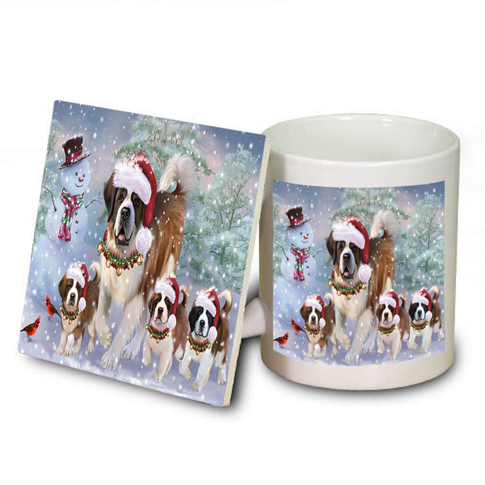 Christmas Running Family Saint Bernards Dog Mug and Coaster Set MUC56633
