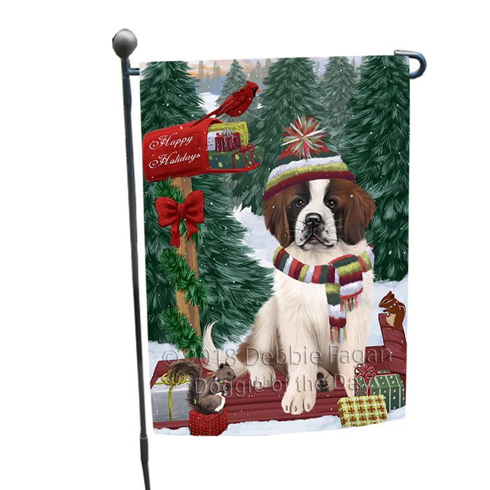 Merry Christmas Woodland Sled Saint Bernard Dog Garden Flag GFLG55310