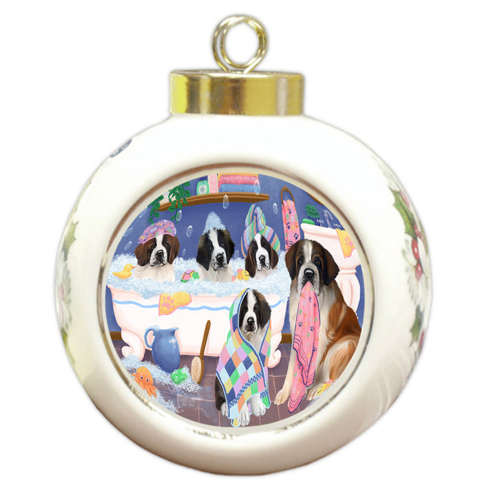 Rub A Dub Dogs In A Tub Saint Bernards Dog Round Ball Christmas Ornament RBPOR57173