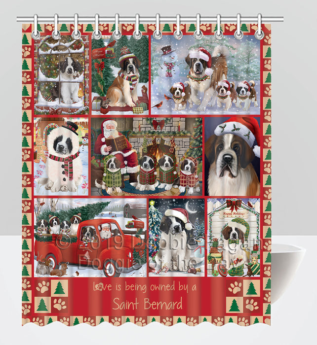 Love is Being Owned Christmas Saint Bernard Dogs Shower Curtain