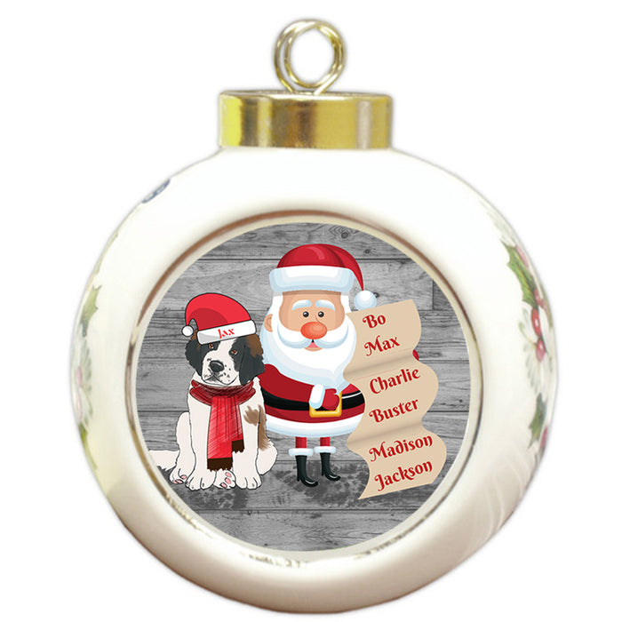 Custom Personalized Santa with Saint Bernard Dog Christmas Round Ball Ornament