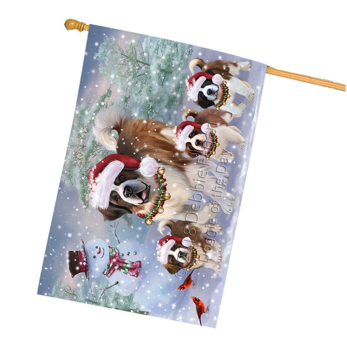 Christmas Running Family Saint Bernards Dog House Flag FLG57325