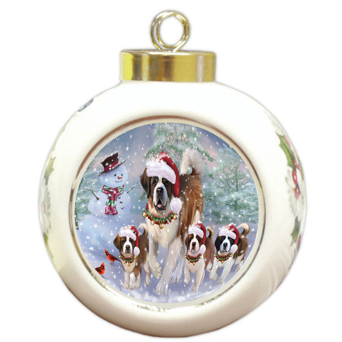 Christmas Running Family Saint Bernards Dog Round Ball Christmas Ornament RBPOR56997