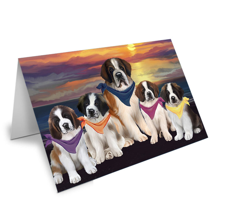 Family Sunset Portrait Saint Bernards Dog Handmade Artwork Assorted Pets Greeting Cards and Note Cards with Envelopes for All Occasions and Holiday Seasons GCD54854