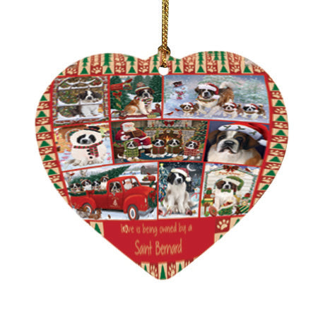 Love is Being Owned Christmas Saint Bernard Dogs Heart Christmas Ornament HPOR57877