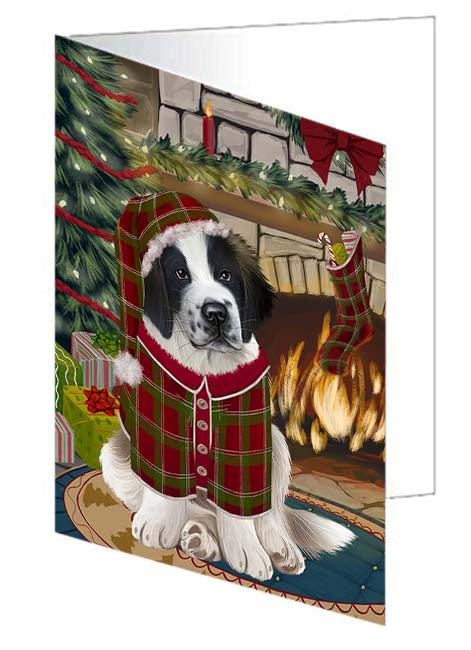 The Stocking was Hung Saint Bernard Dog Handmade Artwork Assorted Pets Greeting Cards and Note Cards with Envelopes for All Occasions and Holiday Seasons GCD71294
