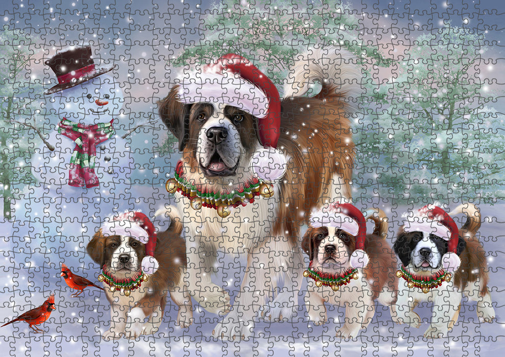 Christmas Running Family Saint Bernards Dog Puzzle with Photo Tin PUZL94764