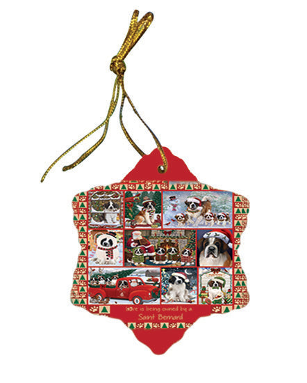 Love is Being Owned Christmas Saint Bernard Dogs Star Porcelain Ornament SPOR57877