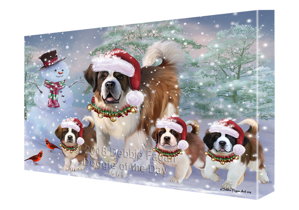 Christmas Running Family Saint Bernards Dog Canvas Print Wall Art Décor CVS131993