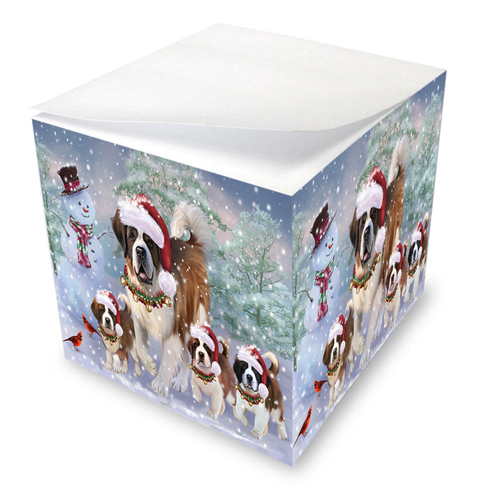 Christmas Running Family Saint Bernards Dog Note Cube NOC54952