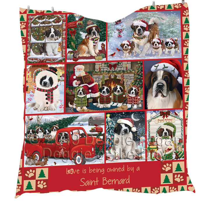 Love is Being Owned Christmas Saint Bernard Dogs Quilt