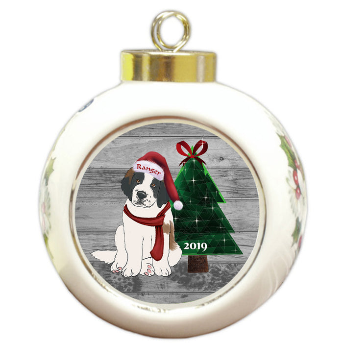 Custom Personalized Saint Bernard Dog Glassy Classy Christmas Round Ball Ornament